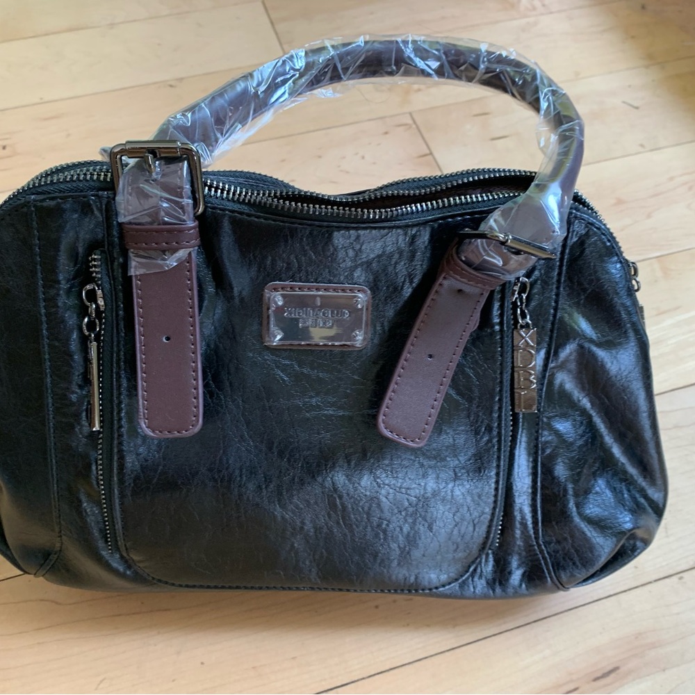 Black Leather Handbag with Brown Accents